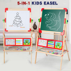 5 in 1 Kids Easel Art Children Whiteboard Blackboard Stand Wood Magnetic Drawing Board