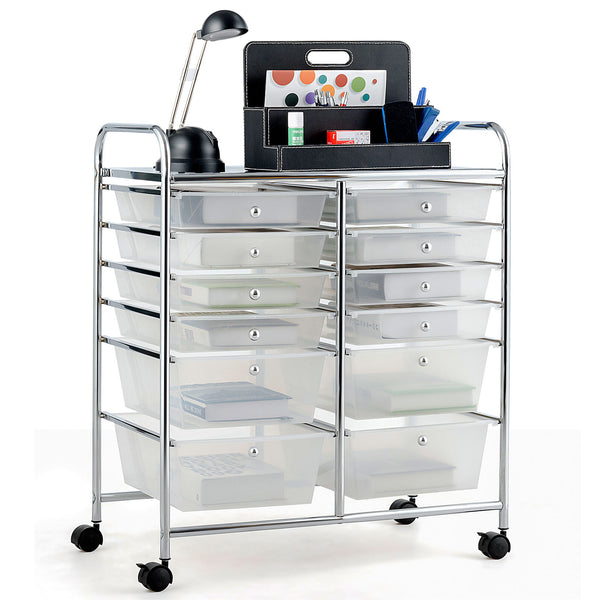 12 Drawers Rolling Storage Cart Paper Organiser Trolley w/ Wheels Home Office - white