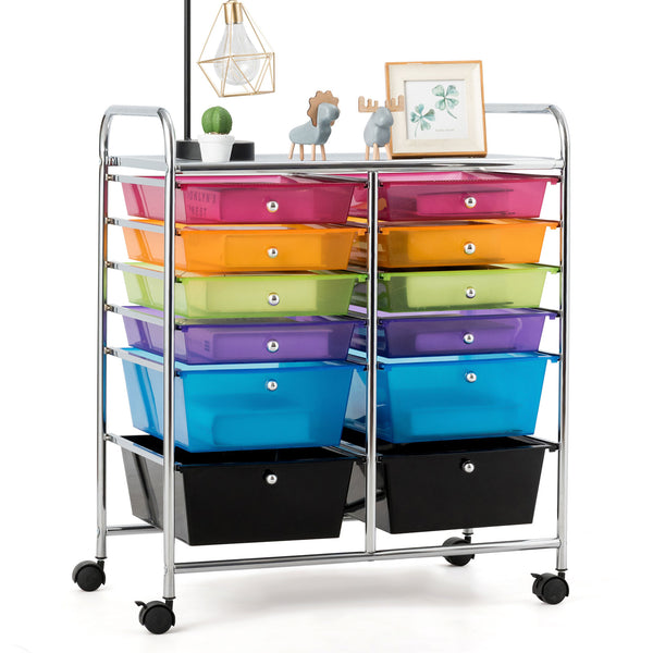 12 Drawers Rolling Storage Cart Paper Organiser Trolley w/ Wheels Home Office - multicolored