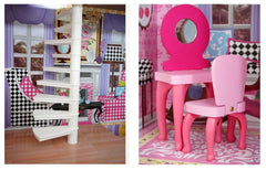 Large Wooden Girls Doll House 3 Level Kids Pretend Play Toys Furniture Set Dollhouse