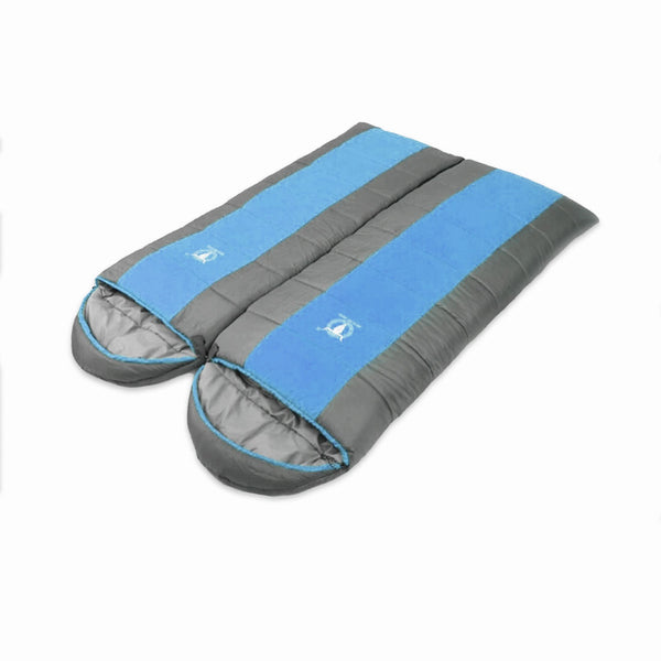 Double Camping Envelope Twin Sleeping Bag Thermal Tent Hiking Winter -15° C - blue