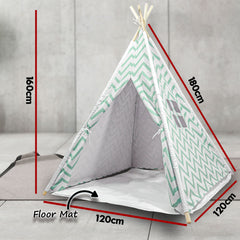 Giant Cotton Canvas Kids Teepee Wigwam Children Pretend Play Tent Indoor Outdoor Party - green